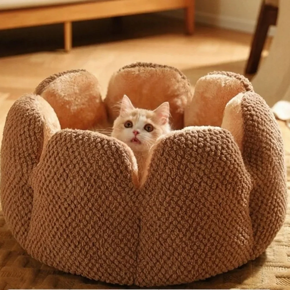 Fuzzy Raised Petal Scallop Plush Pet Bed Cat Small Dog Animal Home Lounge LARGE